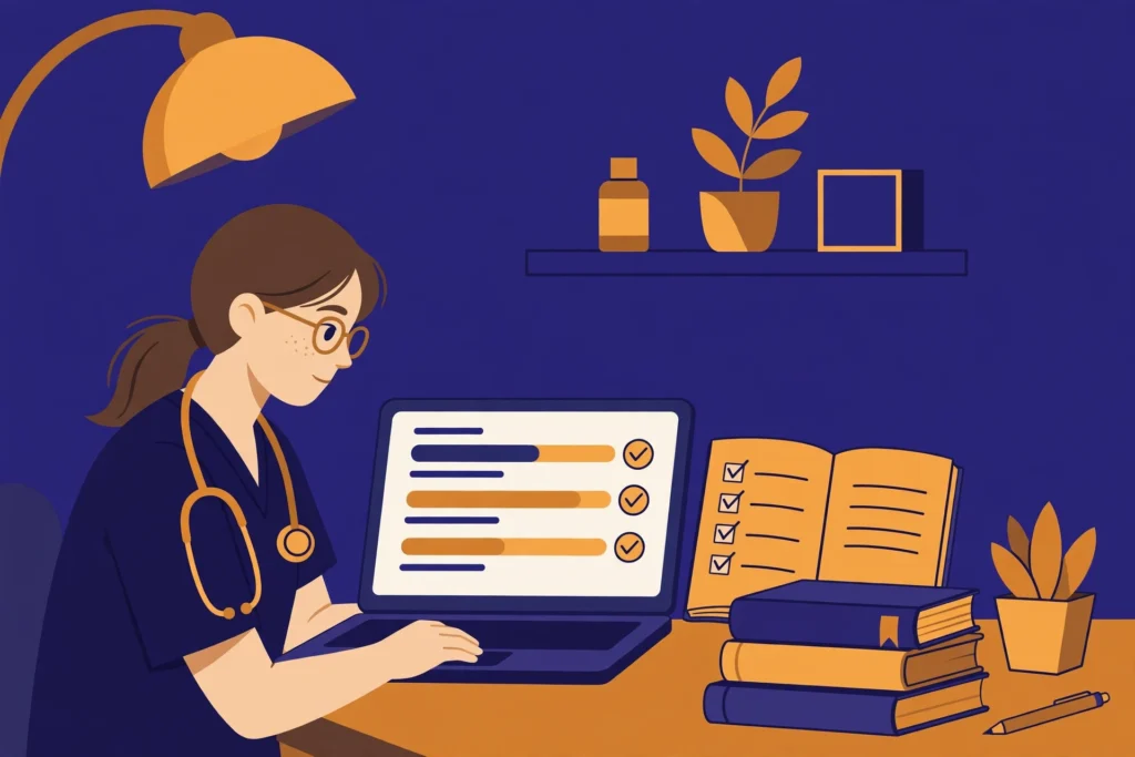 Nursing student opening the My ATI student login dashboard